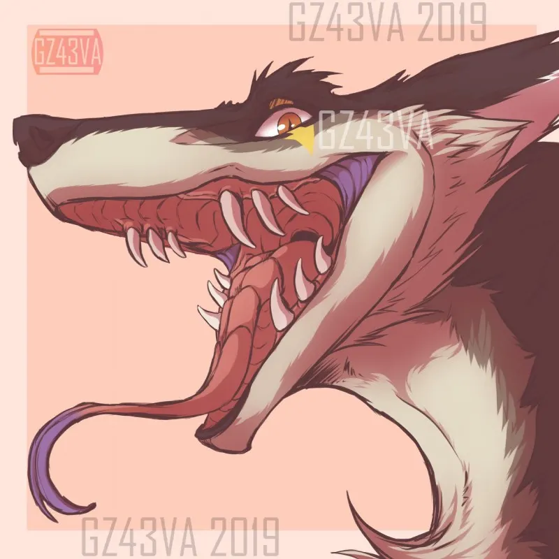 e621 2019 anthro canid canine canis fur gz43va hi_res mammal mouth_shot open_mouth sergal simple_background smile tattoo teeth tongue wolf